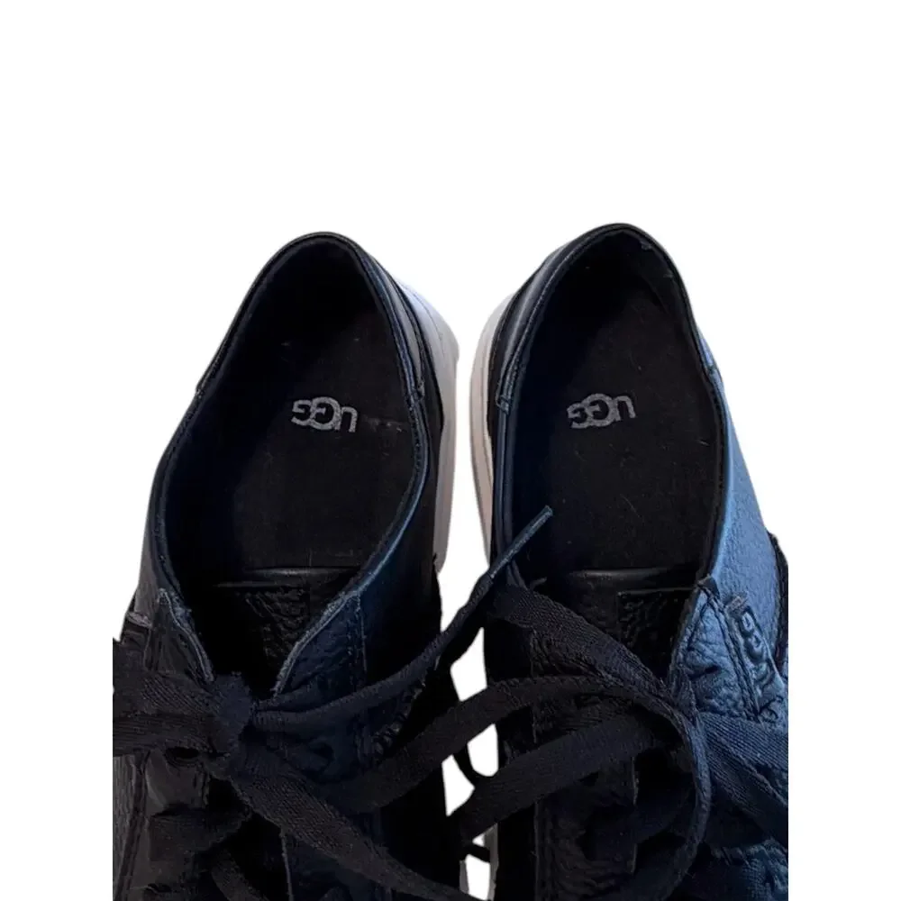 UGG Alameida Lace Sneaker Women's Size 6 Black Leather Comfort Trainer - Picture 2 of 8